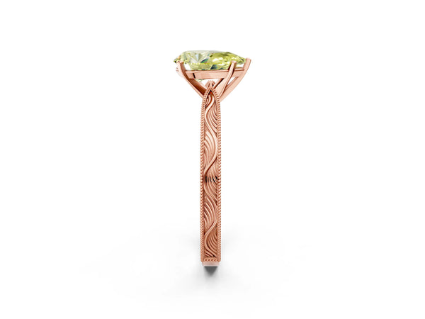 Rose Gold Pear-Shaped Solitaire Engagement Ring Setting for Fancy Yellow Center with Engraved Band