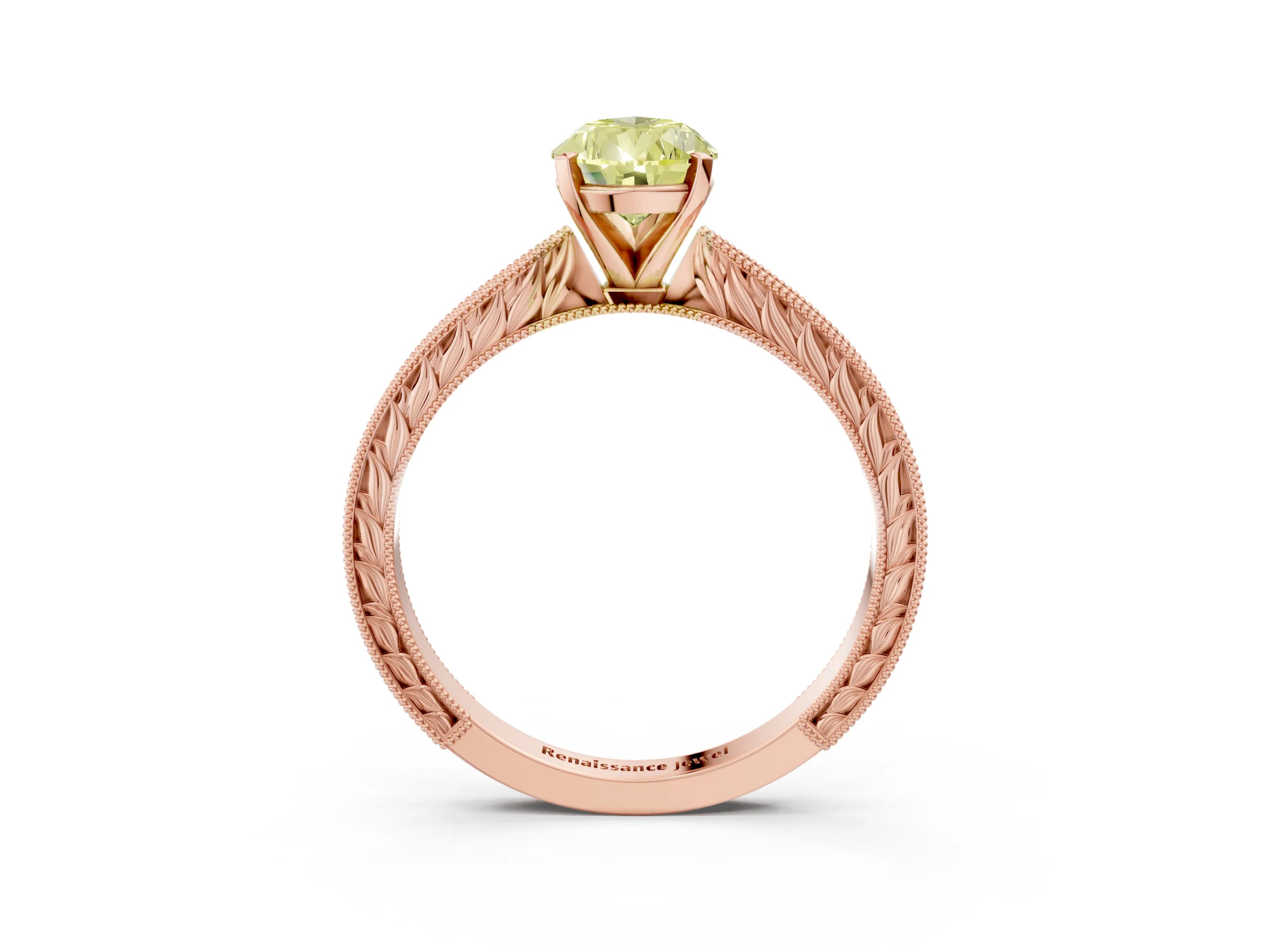 Rose gold Fancy Yellow Pear Cut Solitaire Milgrain Engraved Band with Four-Prong Setting_3