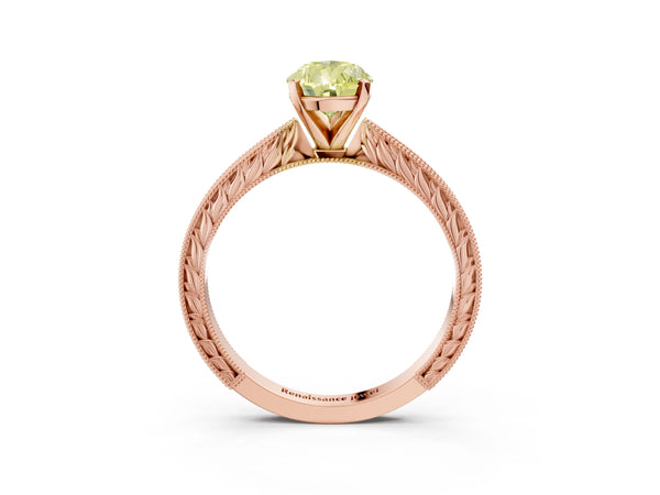 Rose Gold Pear-Shaped Solitaire Engagement Ring Setting for Fancy Yellow Center with Engraved Band