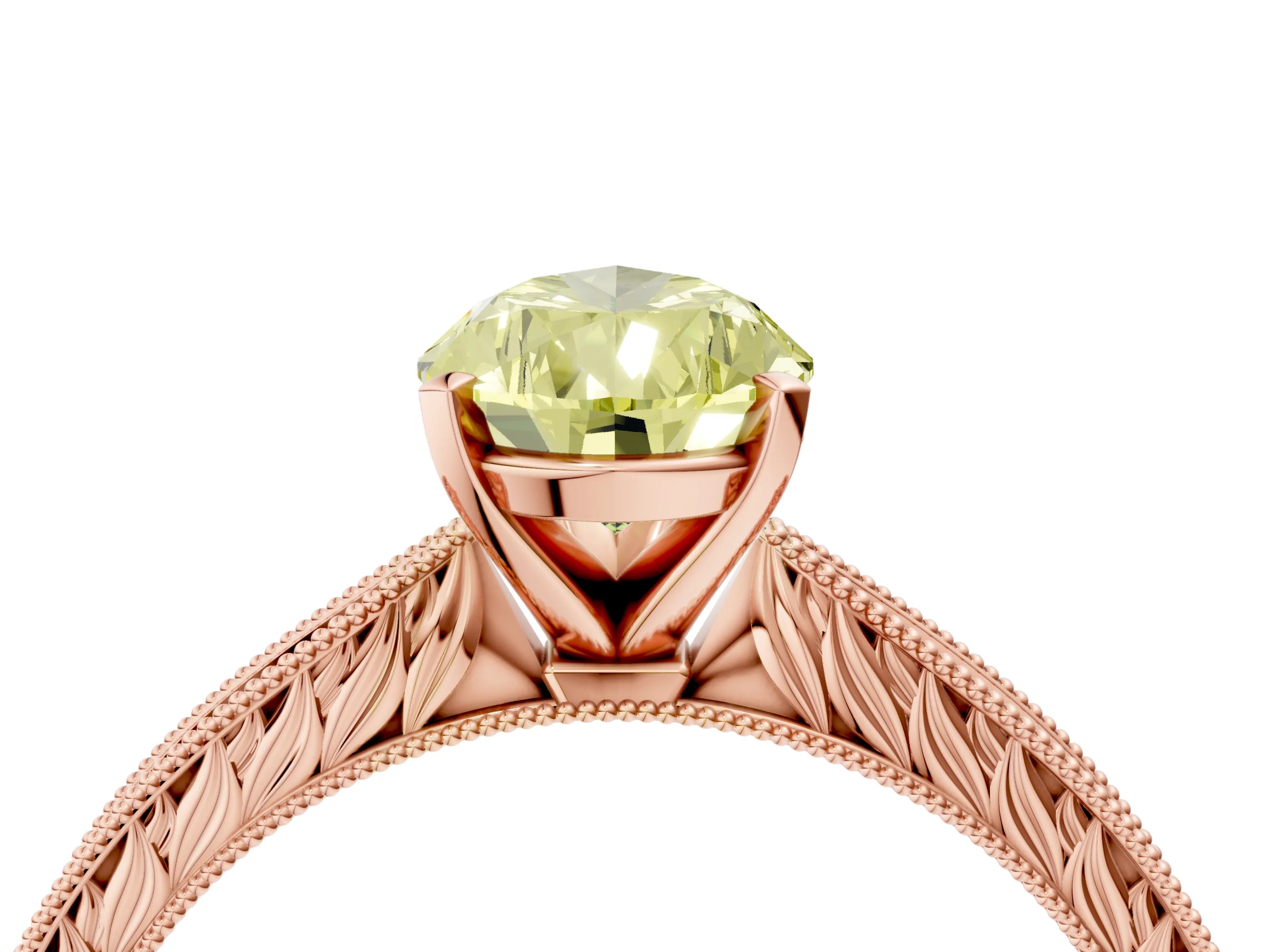 Rose gold Fancy Yellow Pear Cut Solitaire Milgrain Engraved Band with Four-Prong Setting_4