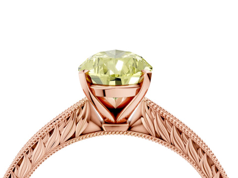Rose gold Fancy Yellow Pear Cut Solitaire Milgrain Engraved Band with Four-Prong Setting_4