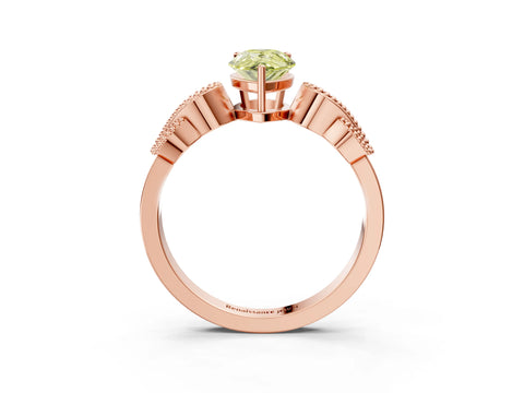 Rose gold Fancy Yellow Pear Cut Solitaire Milgrain Leaf Band with Prong Setting_3