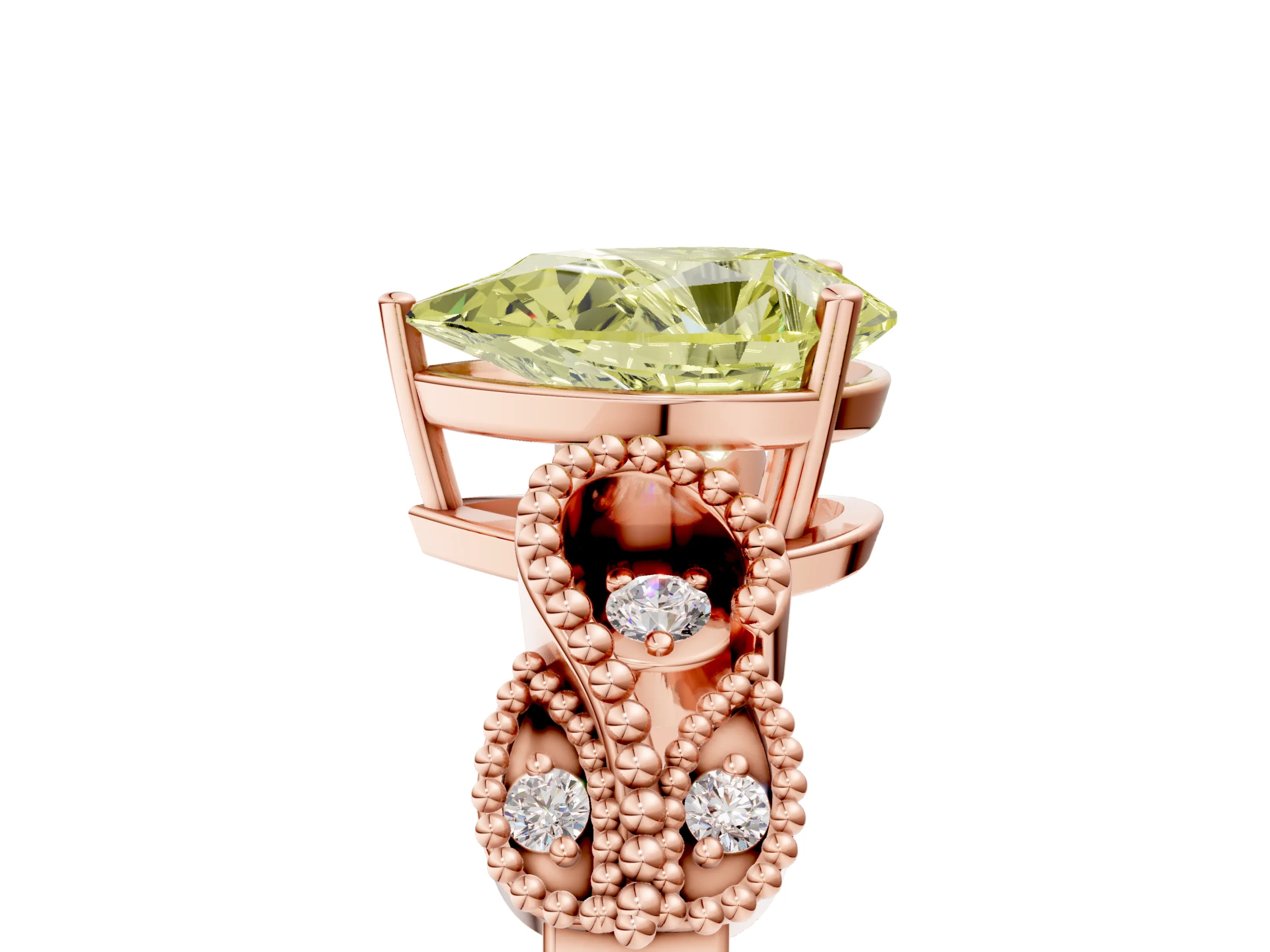 Rose gold Fancy Yellow Pear Cut Solitaire Milgrain Leaf Band with Prong Setting_5