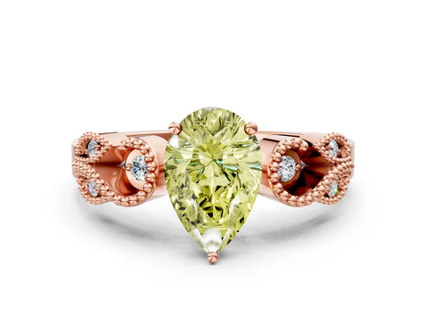 Rose gold Fancy Yellow Pear Cut Solitaire Milgrain Leaf Band with Prong Setting