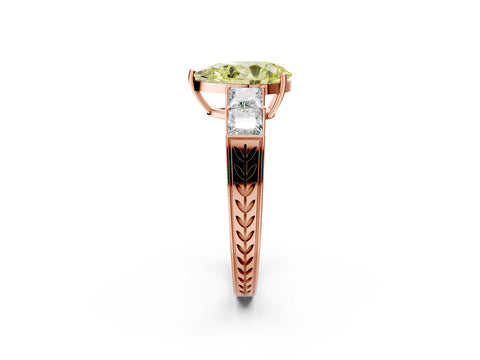 Rose gold Fancy Yellow Pear Cut Solitaire Princess Side Stone Engraved Band Prong Setting Ring_2