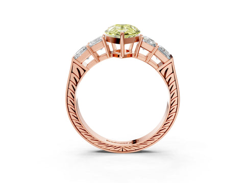 Rose gold Fancy Yellow Pear Cut Solitaire Princess Side Stone Engraved Band Prong Setting Ring_3