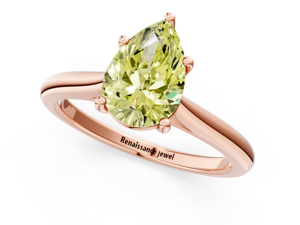 Rose gold Fancy Yellow Pear  Cut Solitaire Ring with Cathedral Band and Four-Prong Setting