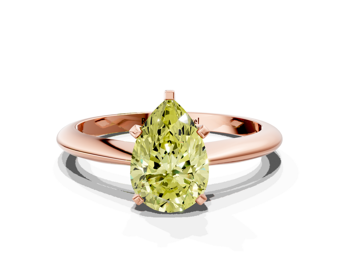 Rose gold Fancy Yellow Pear  Cut Solitaire Ring with Four-Prong Setting on a Classic Band_42