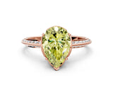 Rose gold Fancy Yellow Pear Cut Solitaire Split Shank Pave Diamond Engagement Ring with Four-Prong Setting