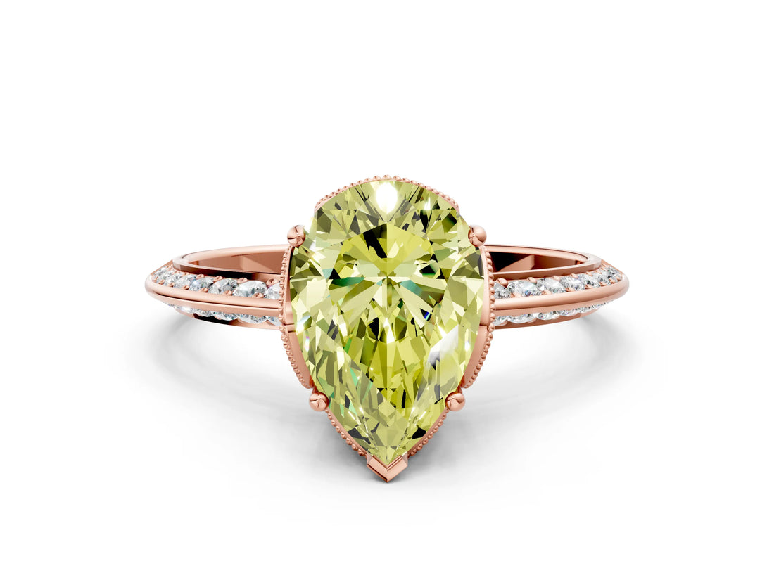Rose gold Fancy Yellow Pear Cut Solitaire Split Shank Pave Diamond Engagement Ring with Four-Prong Setting_24
