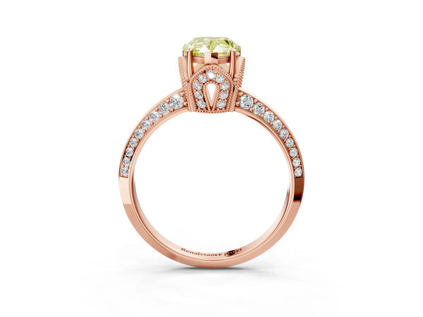 Rose Gold Pear-Shaped Graduated Pave Engagement Ring Setting for Fancy Yellow Center
