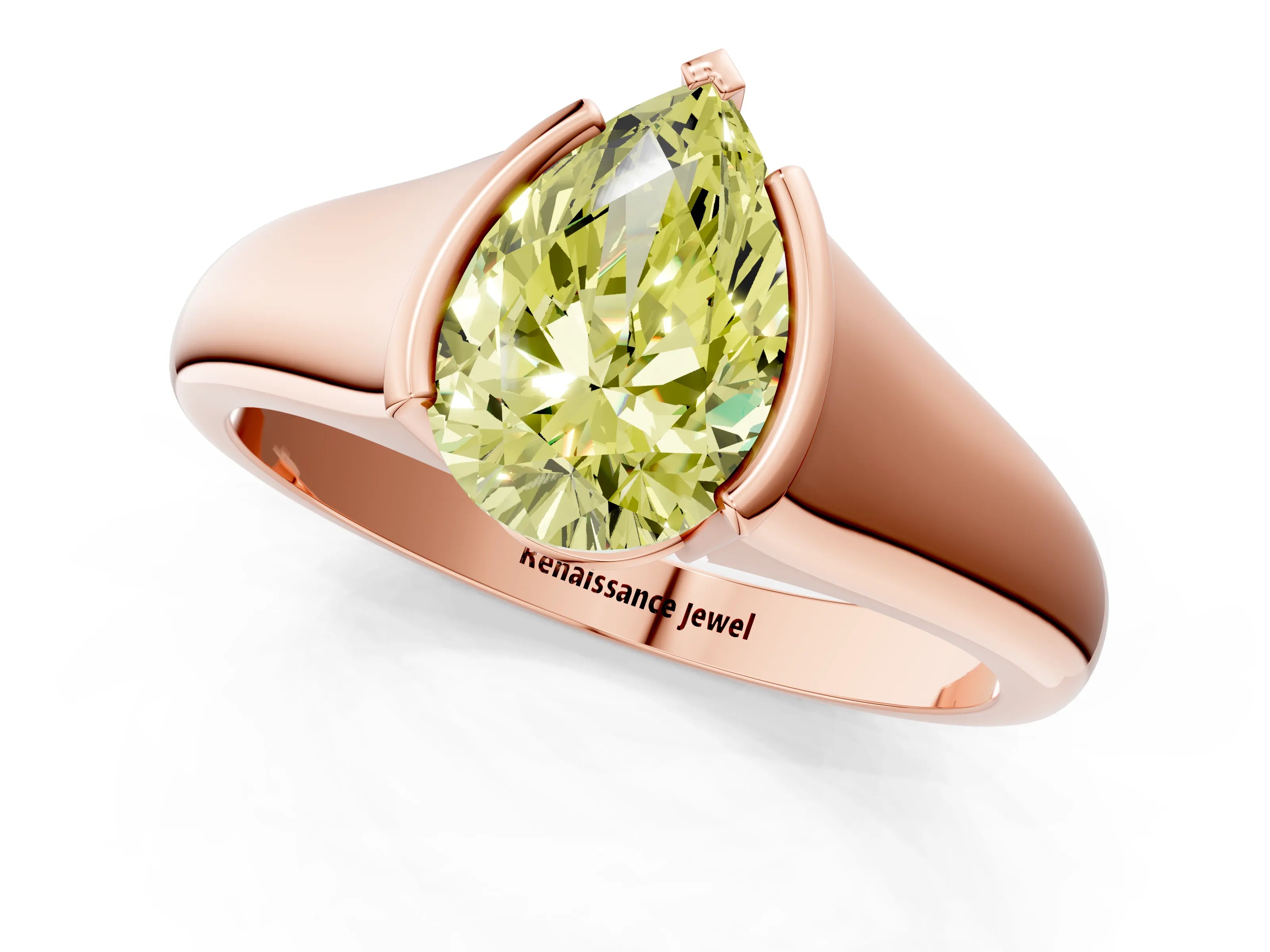 Rose gold Fancy Yellow Pear Cut Solitaire Tension Set Diamond Ring with Split Shank Band_1