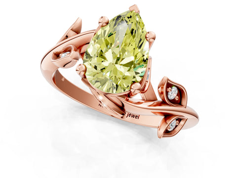 Rose gold Fancy Yellow Pear Cut Solitaire Twist Engagement Ring with Leaf Accents and Prong Setting_13