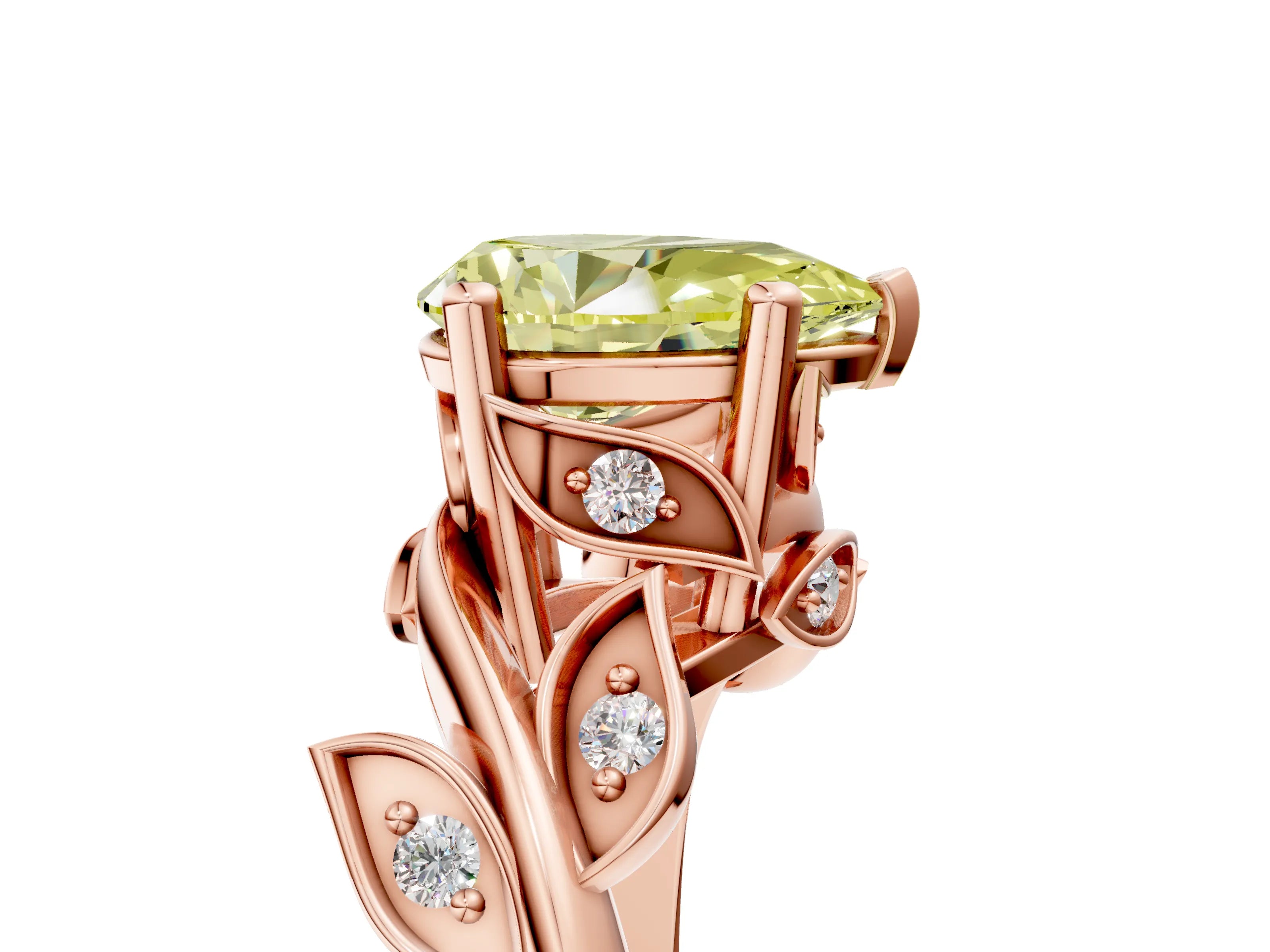 Rose gold Fancy Yellow Pear Cut Solitaire Twist Engagement Ring with Leaf Accents and Prong Setting_17