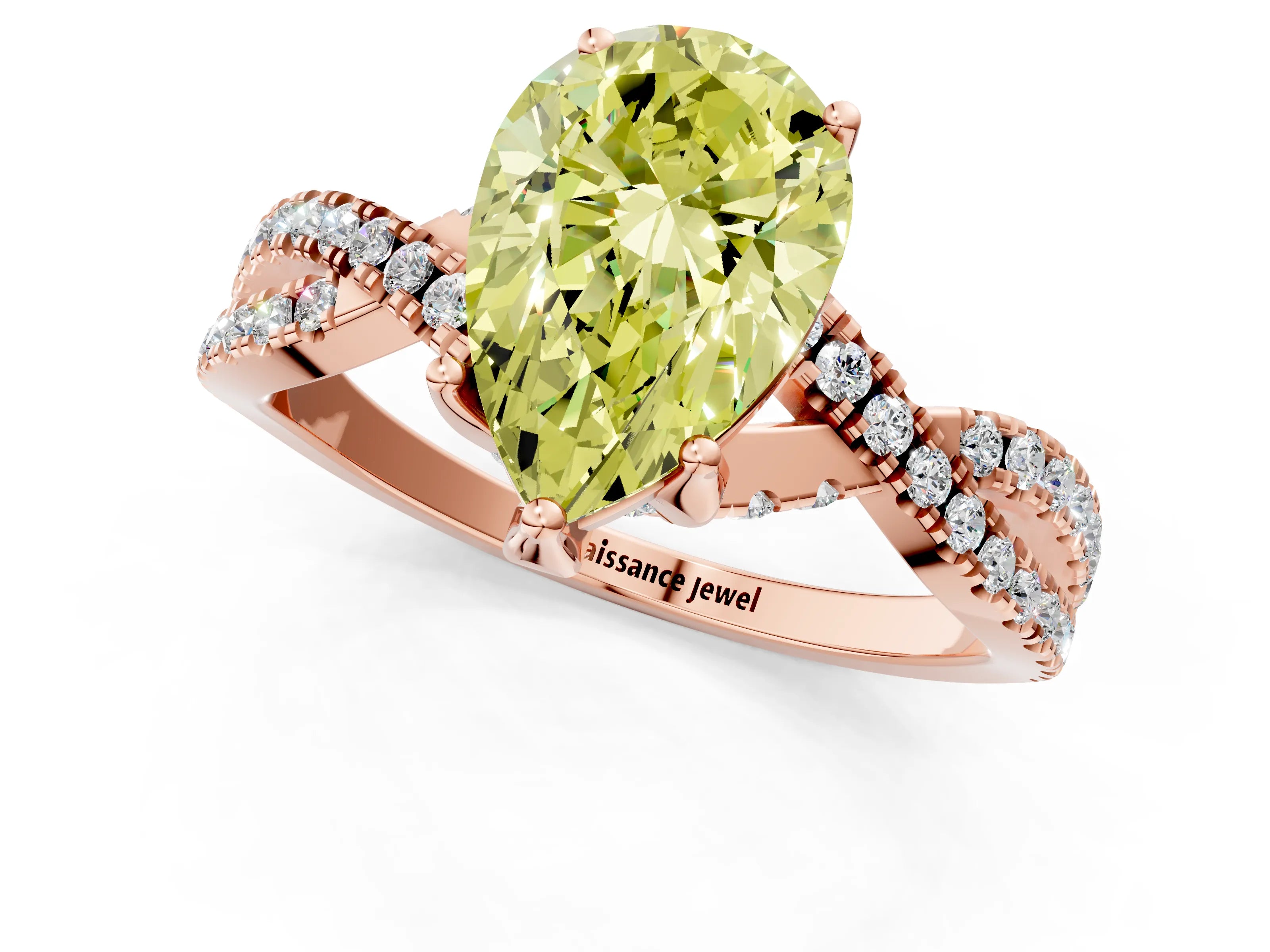 Rose gold Fancy Yellow Pear Cut Solitaire Twist Pave Diamond Engagement Ring with Prong Setting_1