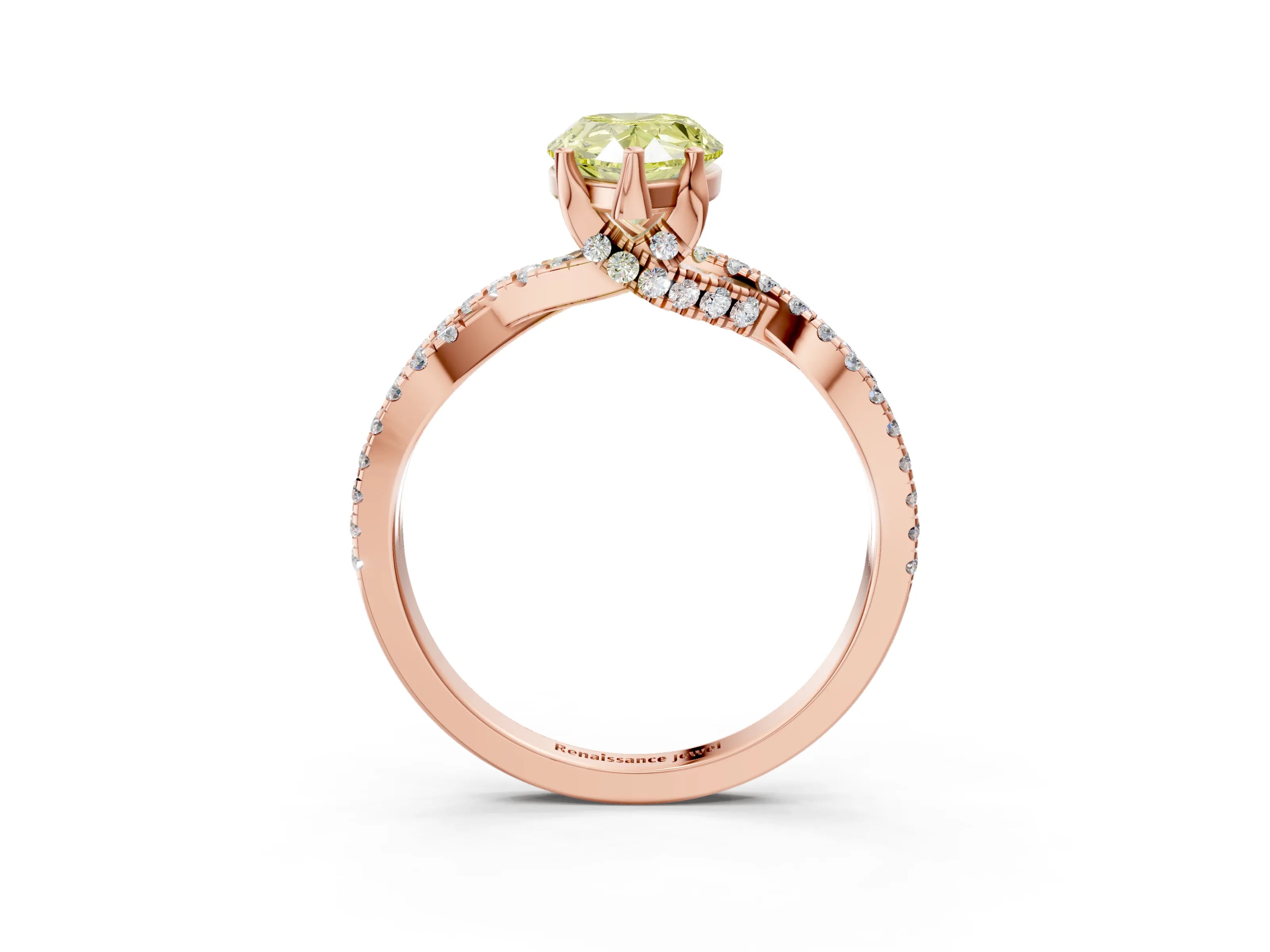 Rose gold Fancy Yellow Pear Cut Solitaire Twist Pave Diamond Engagement Ring with Prong Setting_3