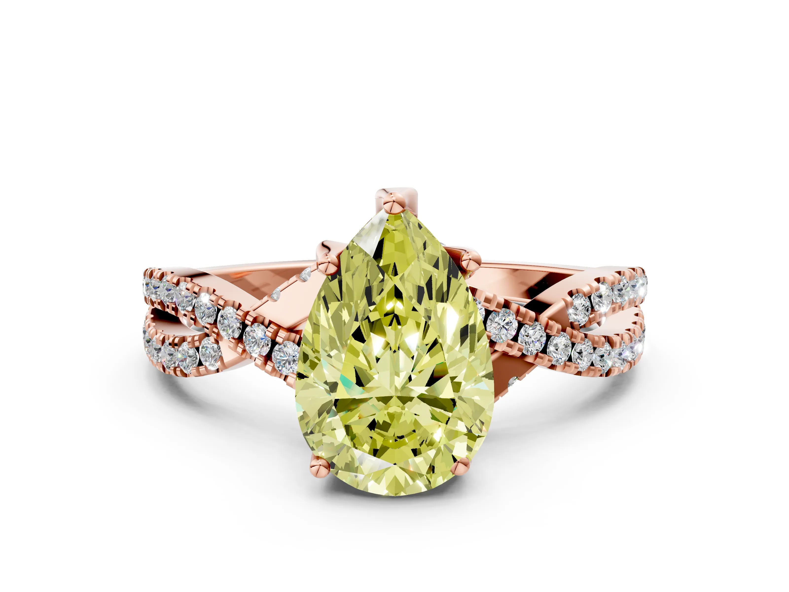 Rose gold Fancy Yellow Pear Cut Solitaire Twist Pave Diamond Engagement Ring with Prong Setting_36