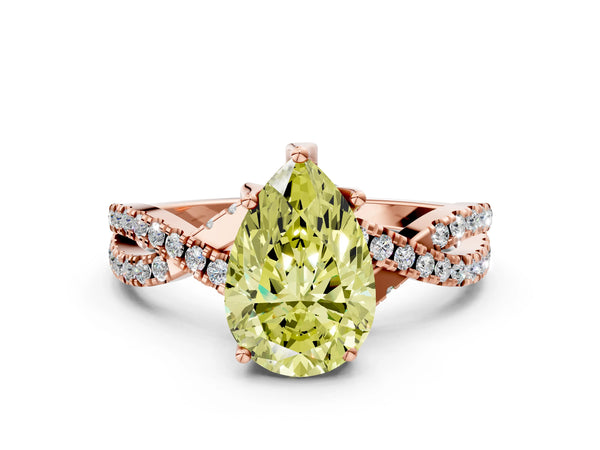 Rose Gold Pear-Shaped Twisted Split Shank Engagement Ring Setting for Fancy Yellow Center