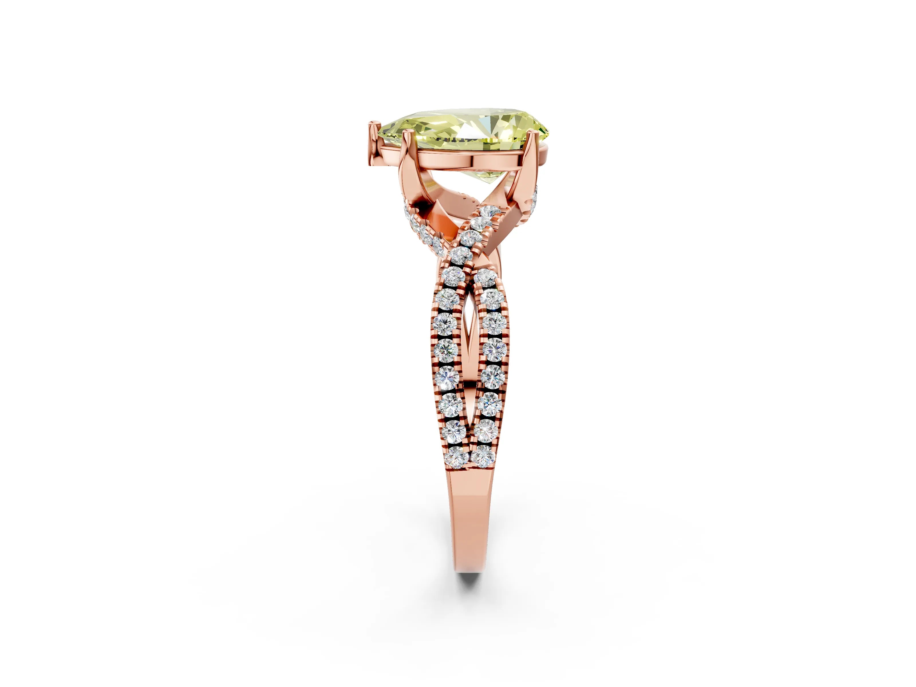 Rose gold Fancy Yellow Pear Cut Solitaire Twist Pave Diamond Engagement Ring with Prong Setting_38