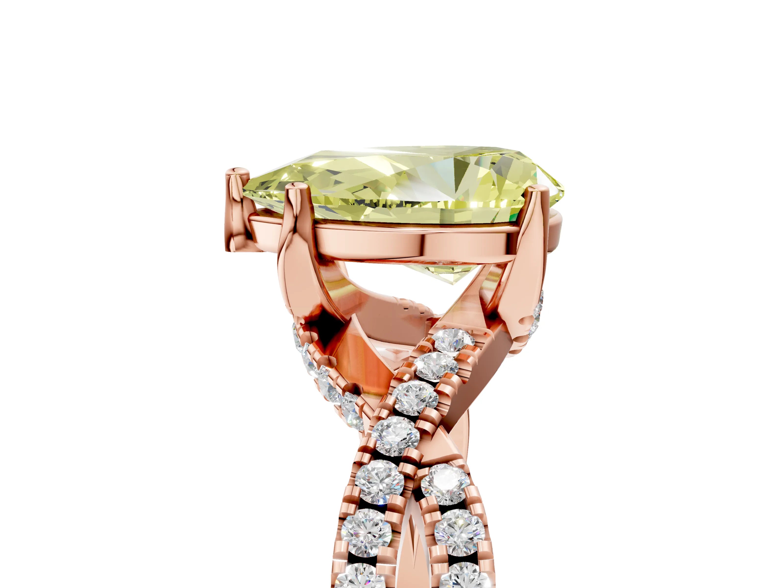 Rose gold Fancy Yellow Pear Cut Solitaire Twist Pave Diamond Engagement Ring with Prong Setting_5