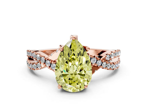 Rose gold Fancy Yellow Pear Cut Solitaire Twist Pave Diamond Engagement Ring with Prong Setting
