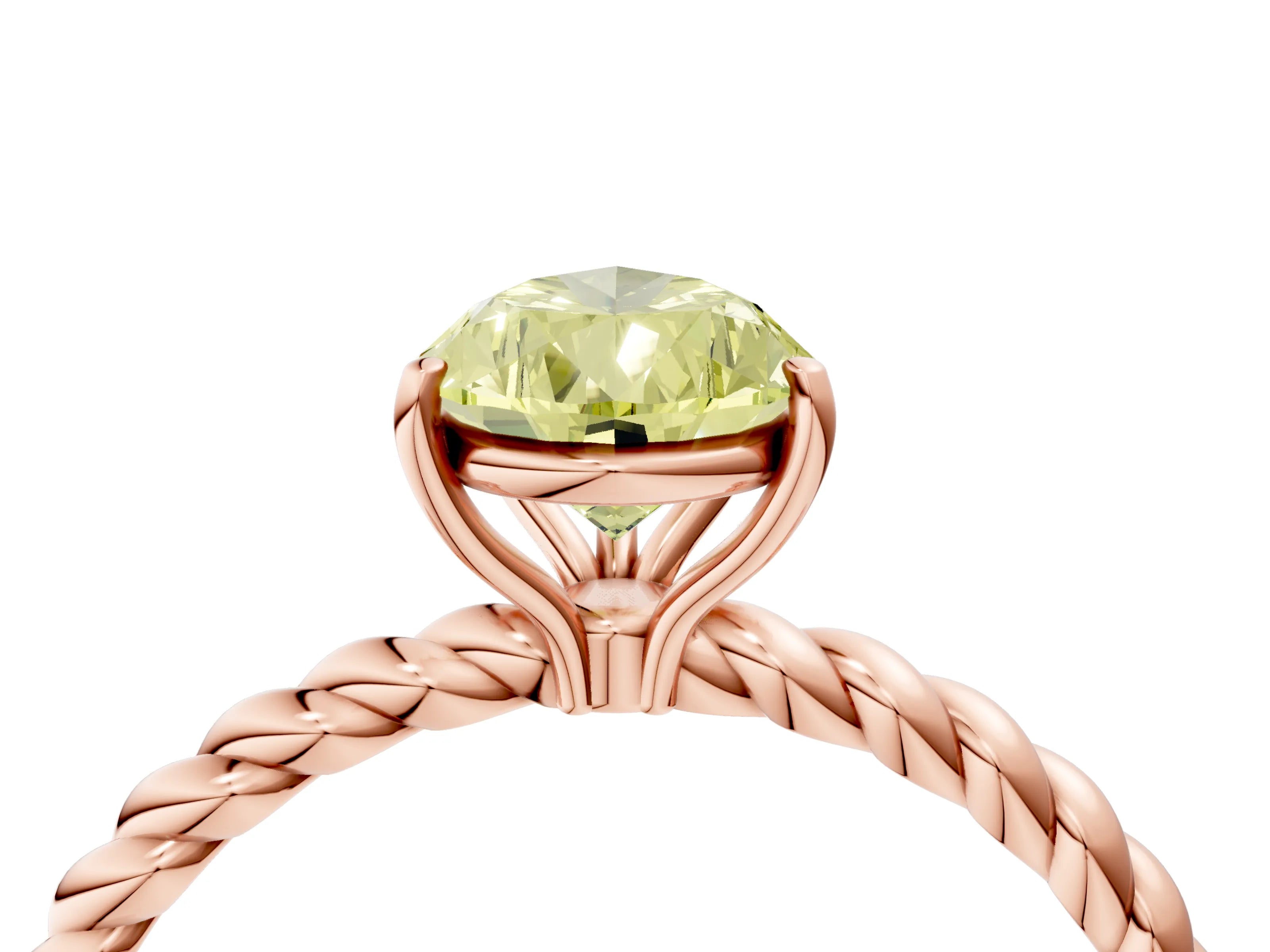 Rose gold Fancy Yellow Pear Cut Solitaire Twisted Band 4-Prong Ring_4