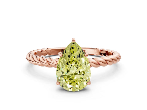 Rose gold Fancy Yellow Pear Cut Solitaire Twisted Band 4-Prong Ring
