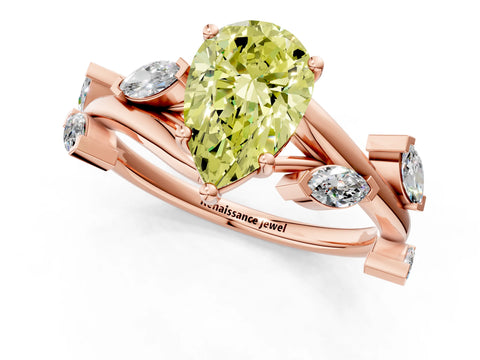 Rose gold Fancy Yellow Pear Cut Solitaire Twisted Band Marquise Accent Prong Setting Ring_1