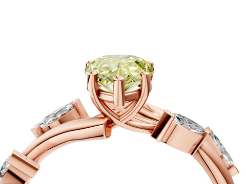 Rose gold Fancy Yellow Pear Cut Solitaire Twisted Band Marquise Accent Prong Setting Ring_4