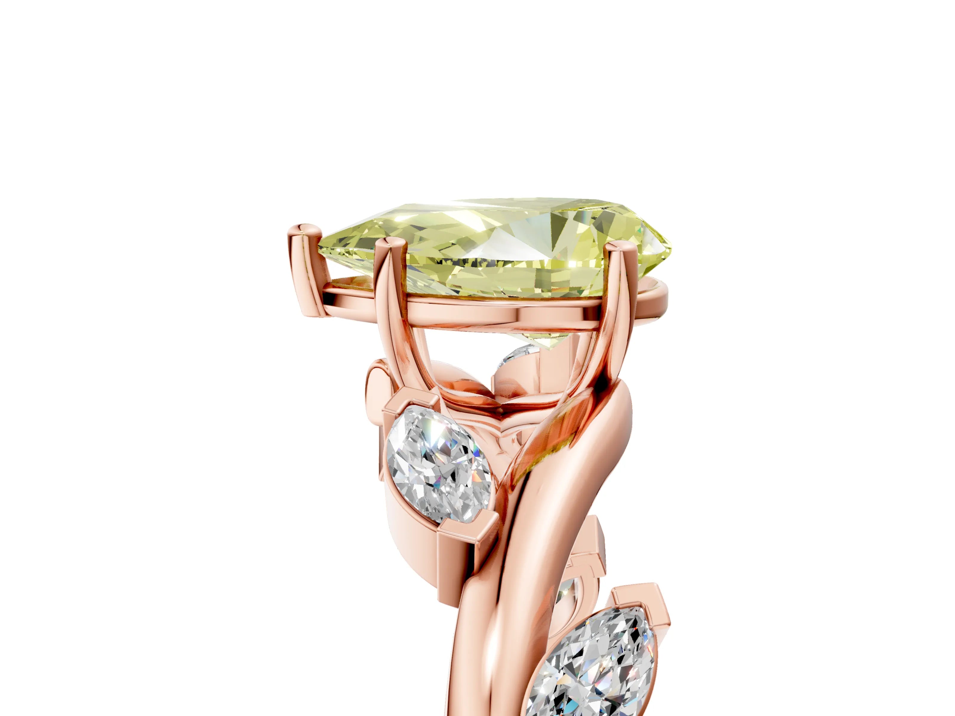 Rose gold Fancy Yellow Pear Cut Solitaire Twisted Band Marquise Accent Prong Setting Ring_5