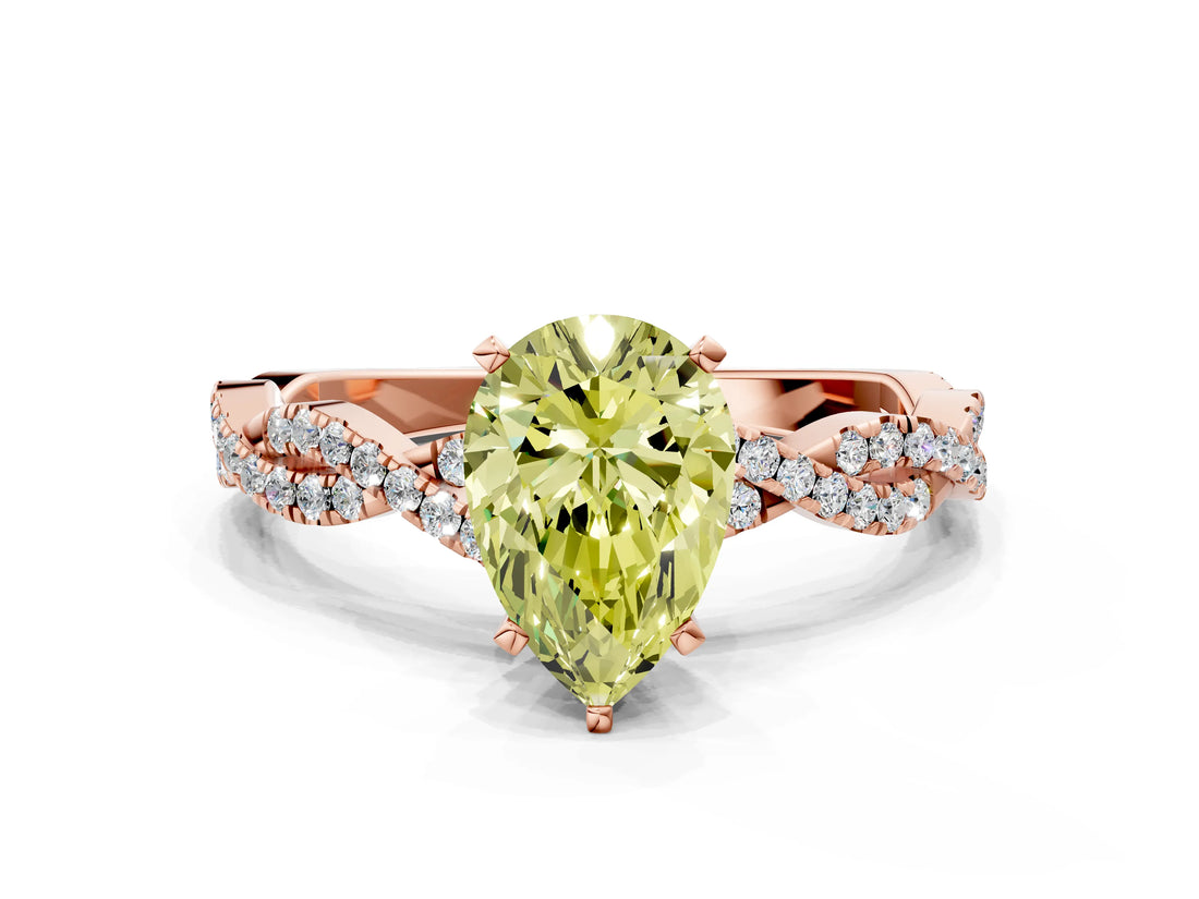Rose gold Fancy Yellow Pear Cut Solitaire Twisted Pave Band with Four-Prong Setting_3