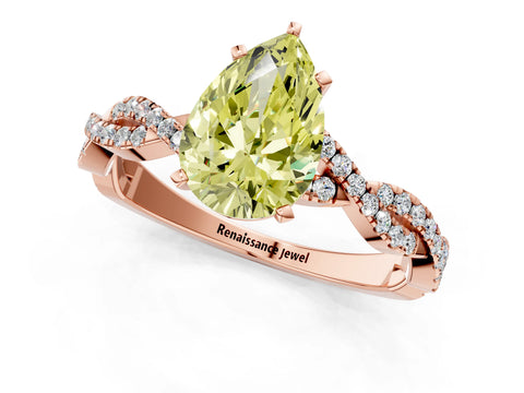 Rose gold Fancy Yellow Pear Cut Solitaire Twisted Pave Band with Four-Prong Setting_4
