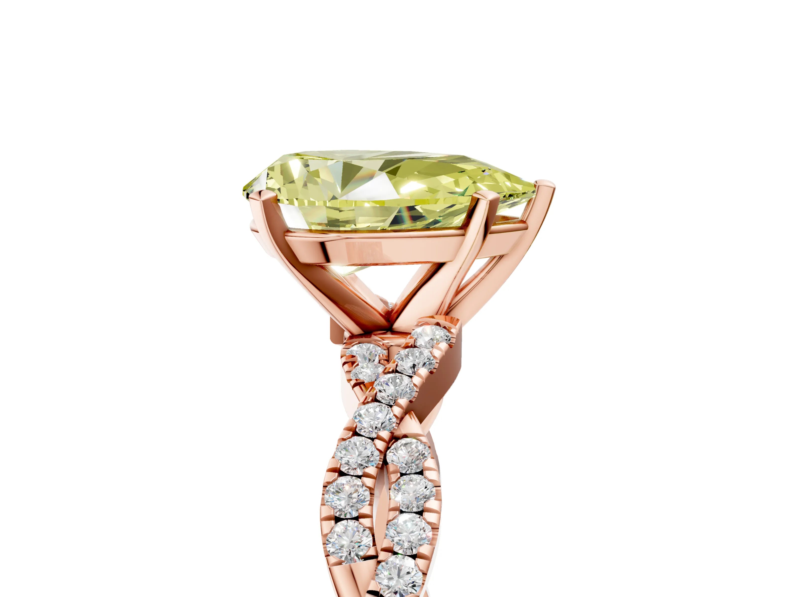 Rose gold Fancy Yellow Pear Cut Solitaire Twisted Pave Band with Four-Prong Setting_8