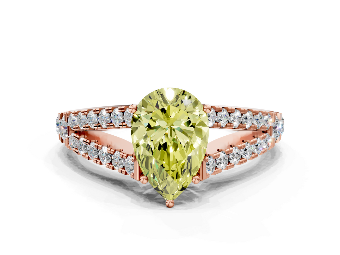 Rose gold Fancy Yellow Pear  Cut Split Shank Pave Diamond Engagement Ring with Four-Prong Setting_77