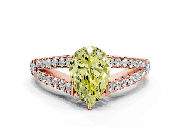 Rose gold Fancy Yellow Pear  Cut Split Shank Pave Diamond Engagement Ring with Four-Prong Setting