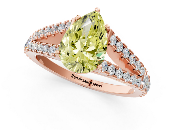Rose gold Fancy Yellow Pear  Cut Split Shank Pave Diamond Engagement Ring with Four-Prong Setting