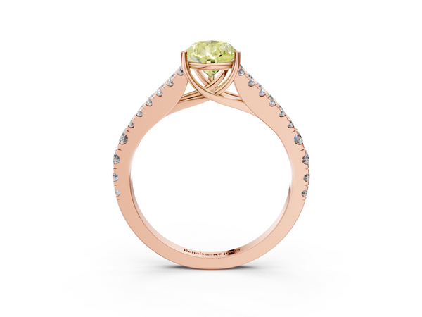 Rose gold Fancy Yellow Pear  Cut Split Shank Pave Diamond Engagement Ring with Four-Prong Setting