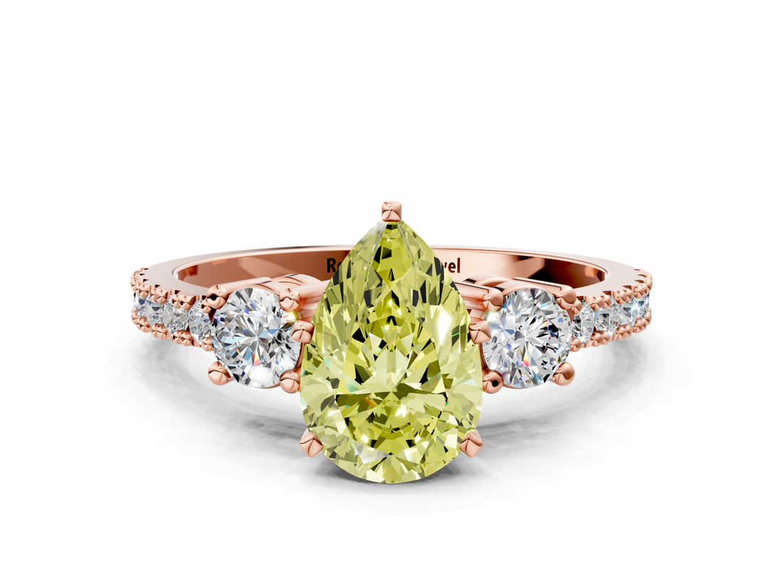 Rose gold Fancy Yellow Pear  Cut Three-Stone Diamond Pavé Band with Prong Setting_17