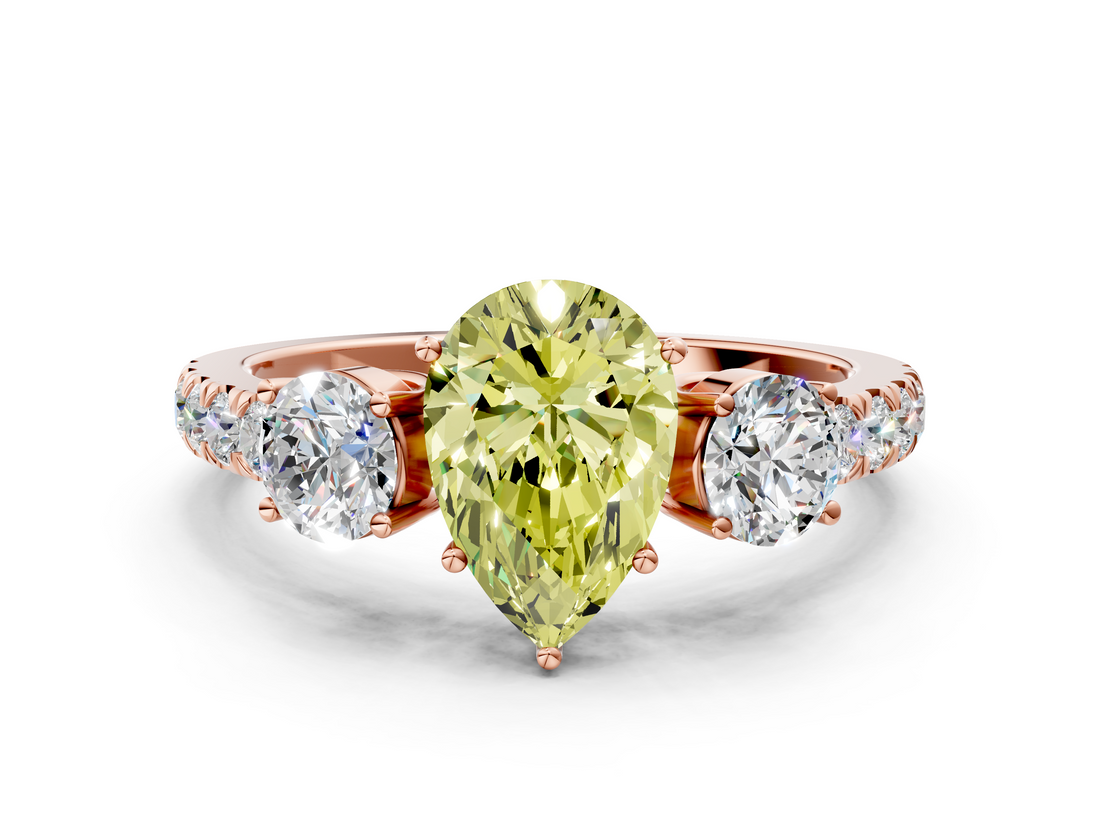 Rose gold Fancy Yellow Pear  Cut Three-Stone Diamond Pave Band with Prong Setting_37