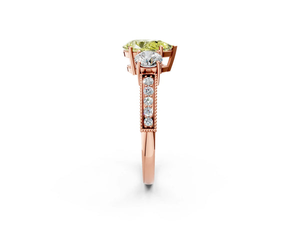 Rose Gold Pear-Shaped Graduated Three Stone Engagement Ring Setting for Fancy Yellow Center