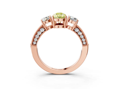 Rose gold Fancy Yellow Pear Cut Three-Stone Diamond Ring with Pavé Band and Four-Prong Setting_3