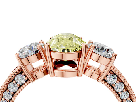 Rose gold Fancy Yellow Pear Cut Three-Stone Diamond Ring with Pavé Band and Four-Prong Setting_4