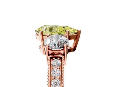 Rose gold Fancy Yellow Pear Cut Three-Stone Diamond Ring with Pavé Band and Four-Prong Setting_5