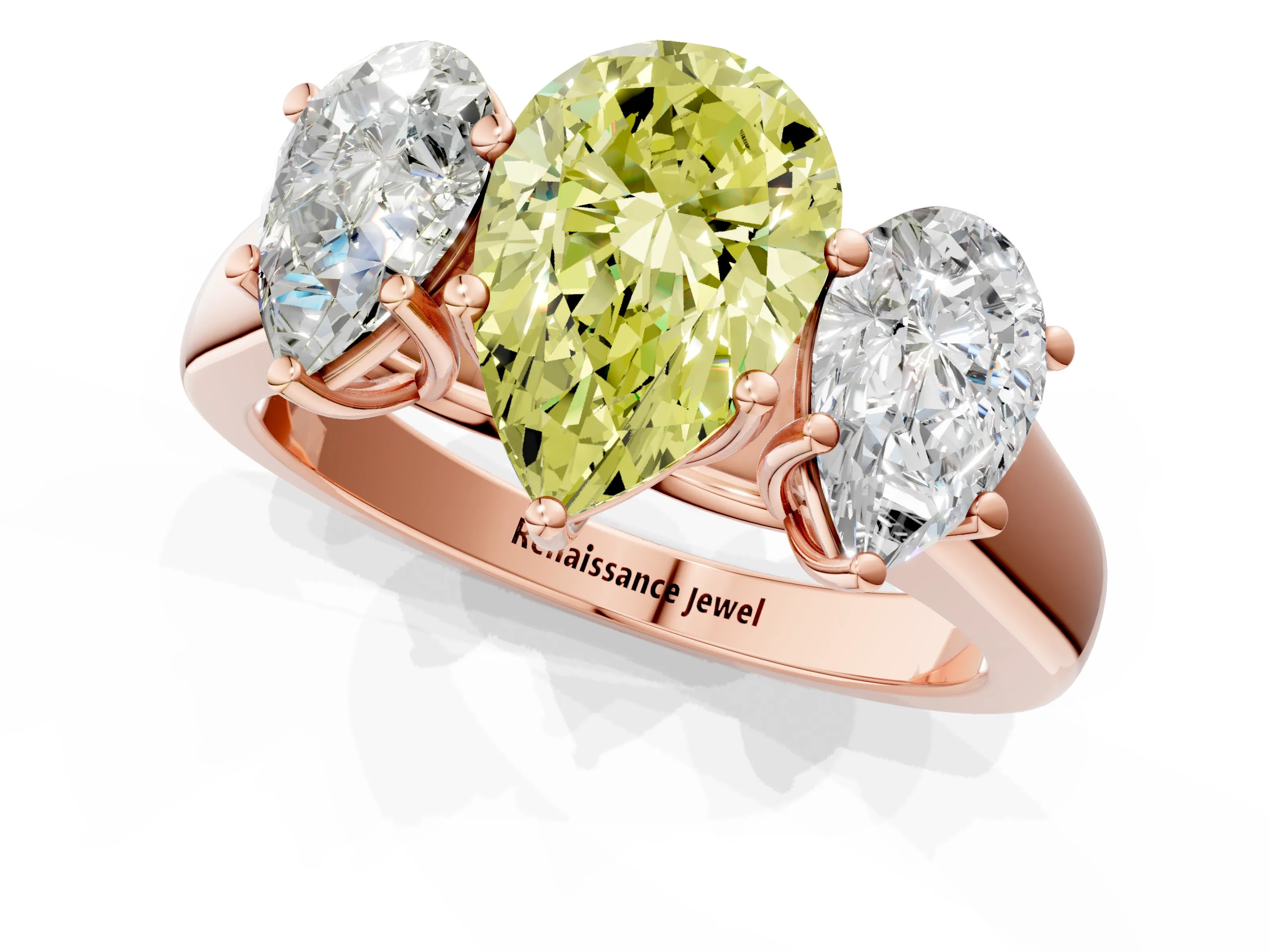 Rose gold Fancy Yellow Pear Cut Three-Stone Diamond Ring with Prong Setting on a Classic Band_1