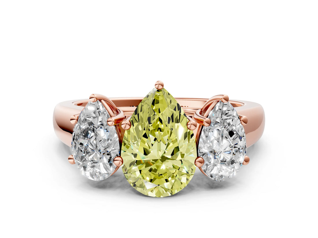 Rose gold Fancy Yellow Pear Cut Three-Stone Diamond Ring with Prong Setting on a Classic Band_12
