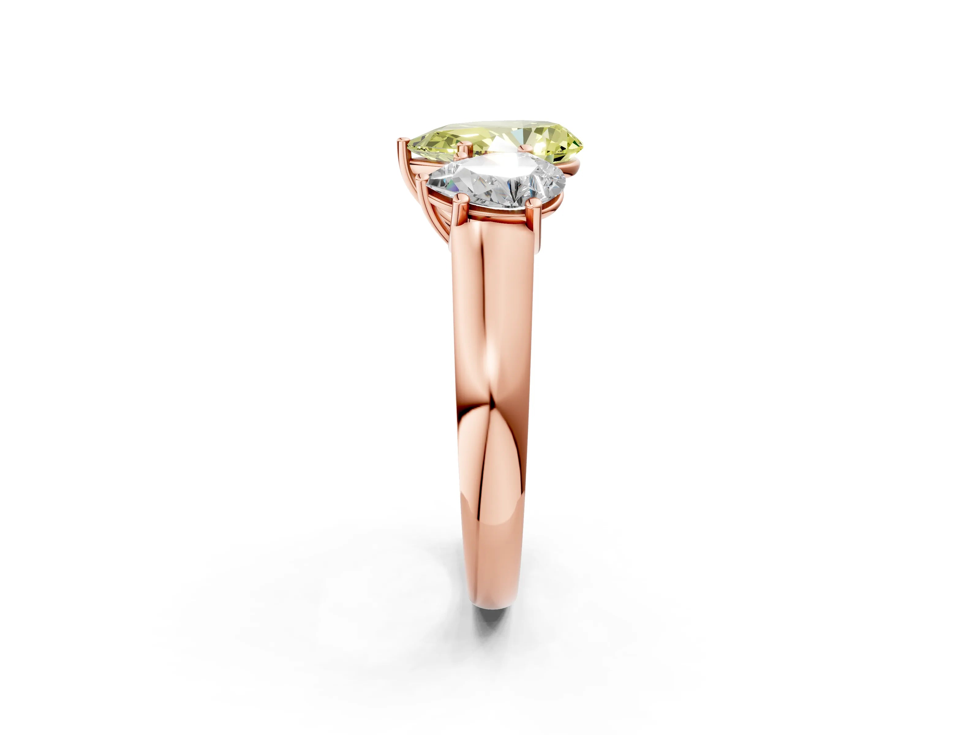 Rose gold Fancy Yellow Pear Cut Three-Stone Diamond Ring with Prong Setting on a Classic Band_2