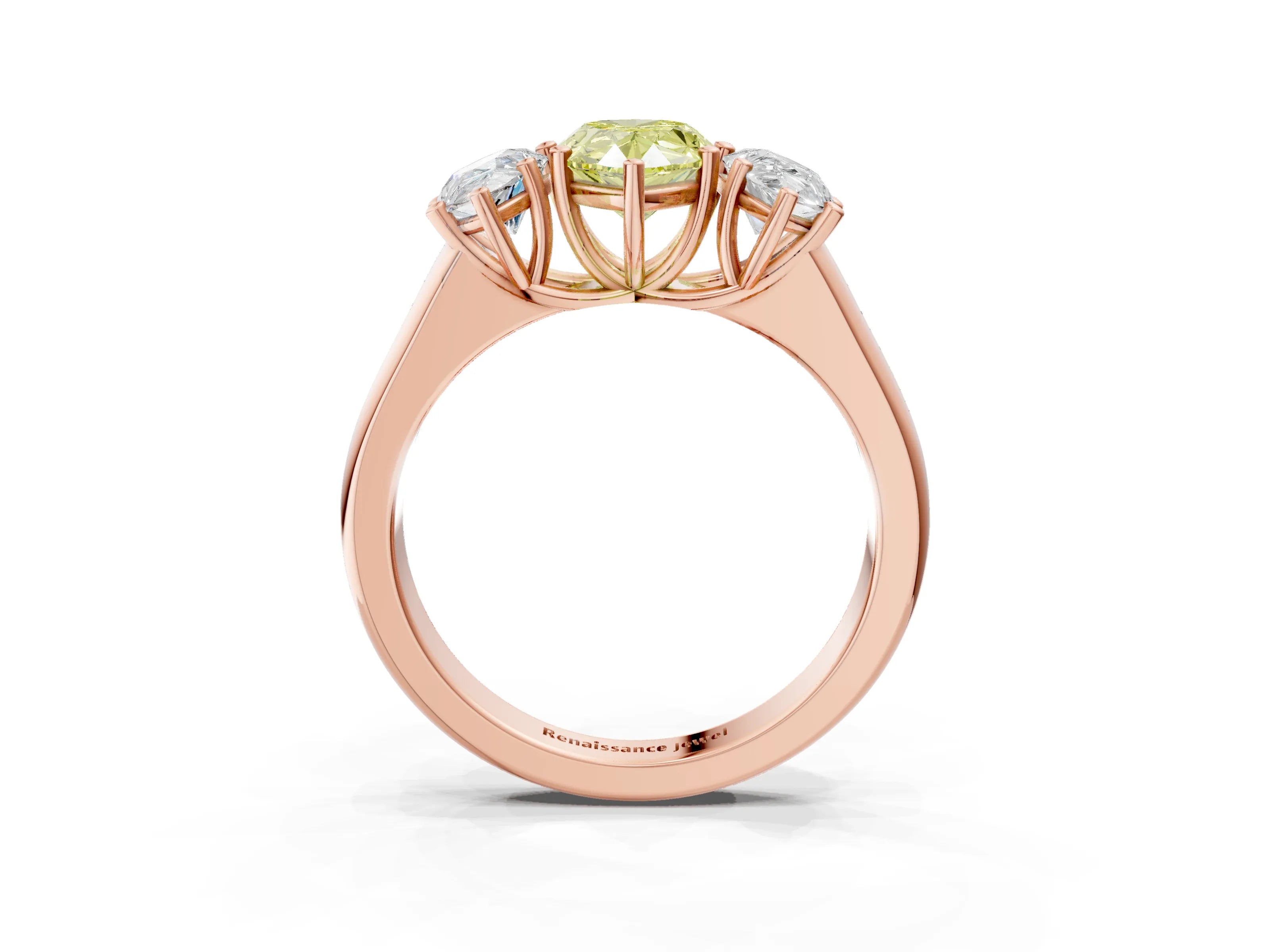 Rose gold Fancy Yellow Pear Cut Three-Stone Diamond Ring with Prong Setting on a Classic Band_3