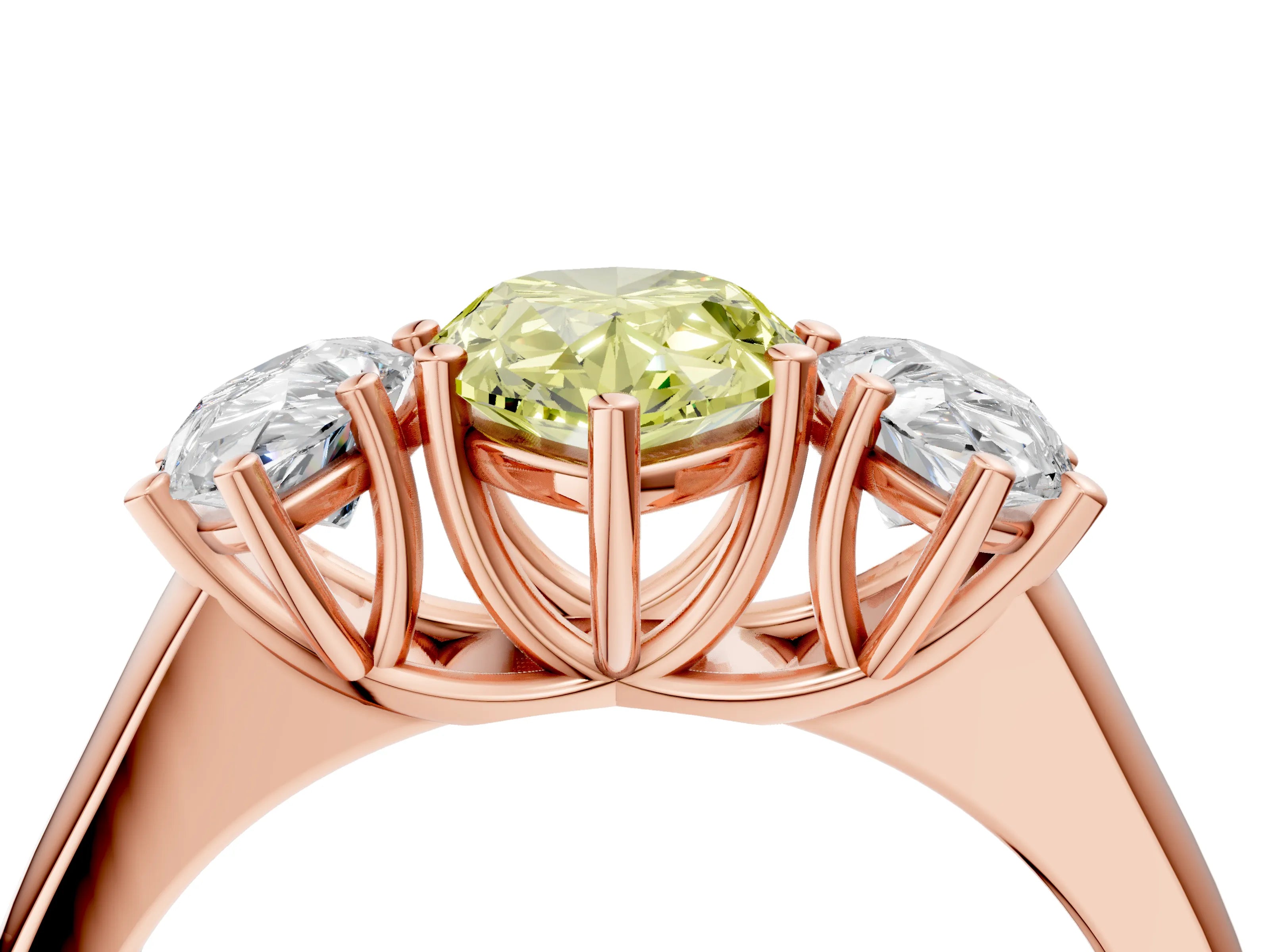 Rose gold Fancy Yellow Pear Cut Three-Stone Diamond Ring with Prong Setting on a Classic Band_4