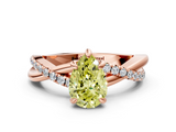 Rose gold Fancy Yellow Pear  Cut Twist Band Solitaire Diamond Ring with Pavé Setting_3