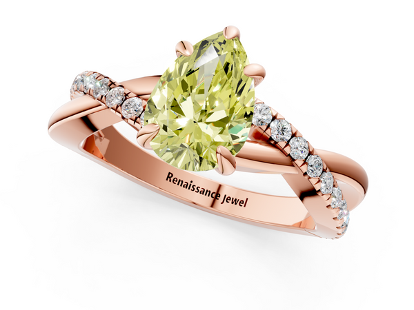Rose gold Fancy Yellow Pear  Cut Twist Band Solitaire Diamond Ring with Pavé Setting